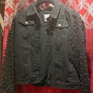 Women's Black Pearl-Studded Jean Jacket